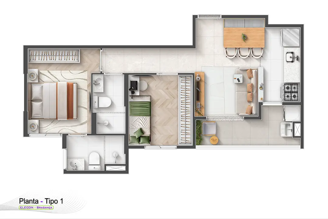 Planta 47,51m² - 1 suíte | Residencial Solaris