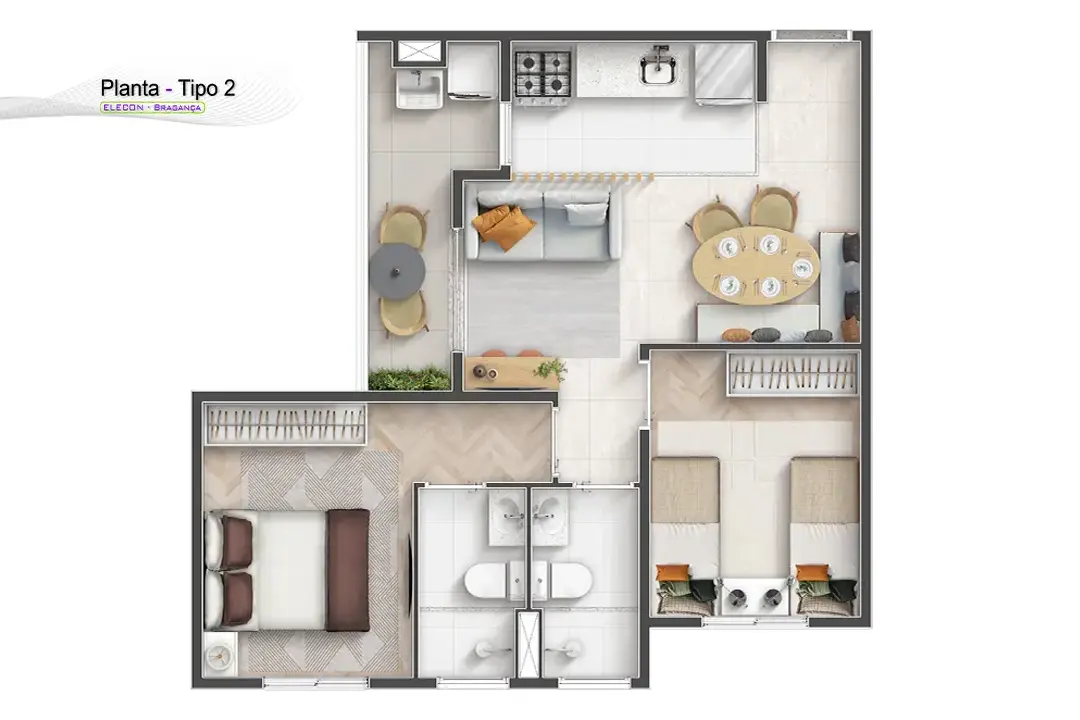 Planta 49,09m² - 1 suíte Residencial Solaris